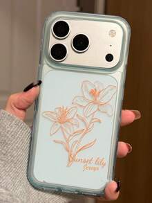 Illustration Line Lily Pattern Shockproof Phone Case Compatible With IPhone 16 15 14 Plus 13 12 11 16 15 17 Pro Max, Aesthetic Transparent Border Protective Shell - Translucent Green Lily - View 5