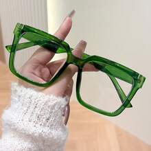 1 Pair Of New Women's Green Square Frame Glasses, Business And Sexy Campus Style, Oversized Frame, Versatile,  And Fashionable, Decorative Flat Glasses, Everyday Accessory - 綠色 - 查看 2