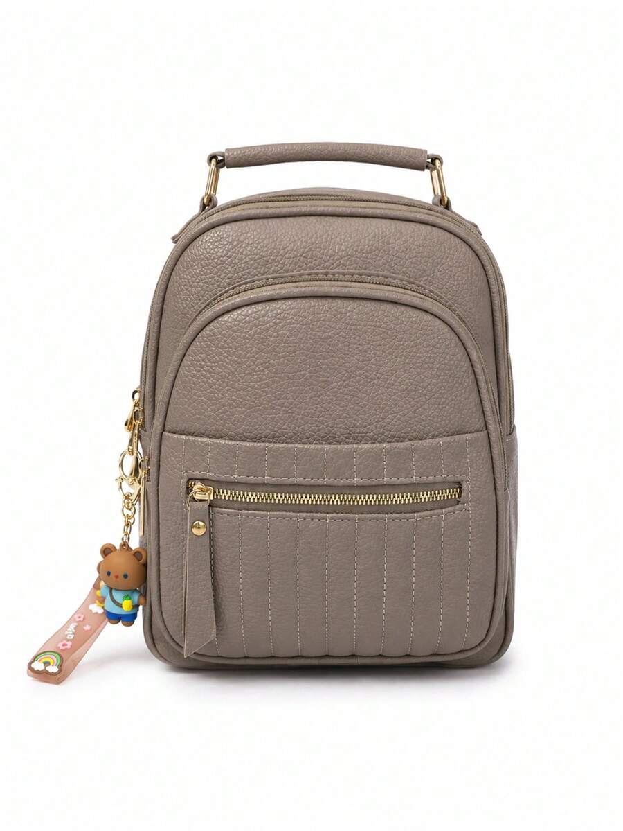 Women's Small Mini Backpack Bag, Premium PU Leather, Luxury Casual, Reinforced, With Keychain W3018 - 灰色 - 查看 1