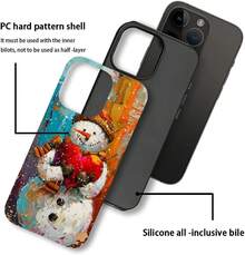 Case For IPhone 16 Pro, Colorful Pineapple Design, Liquid Silicone Case, Impact Resistant, Anti-Scratch, Shockproof - 聖誕雪人油畫 - 查看 4