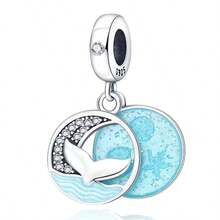 1 pezzo Ciondolo a tema Oceano Blu & Spazio, Perla in smalto placcata argento a forma di animale e stella, Adatto per braccialetti fai-da-te, collane e accessori per la creazione di gioielli - Blu - Visualizzare 4