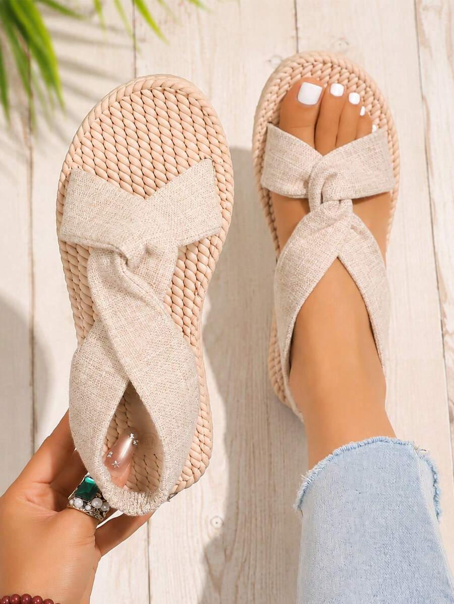 Women's Braided Crisscross Strap Flat Sandals, Open-Toe Casual Shoes For Summer Vacations And Everyday Wear