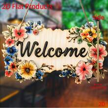 Bohemian Vintage Floral Welcome Sign 8*8 Inch Round Wooden Wall Decor With Artificial Flower Accents, Farmhouse Porch Decoration, Ideal For Rustic Style Lovers - A - View 2
