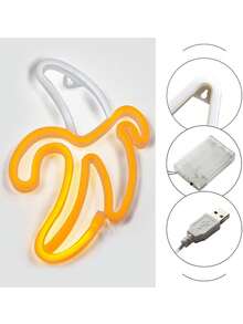 香蕉造型 LED 霓虹燈牌,黃色與白色雙色發光,USB/電池雙電源供電牆飾燈,臥室客廳派對氛圍夜燈,居家裝飾擺件 - 均碼 - 查看 7