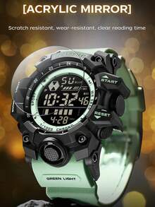 SANDA Reloj electrónico digital y analógico multifunción con gran esfera, resistente al agua y con luz LED, estilo G, para deportes al aire libre para hombres - lago azul - Ver 7