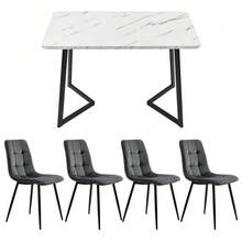 Rectangular Dining Table And Chairs Set Of 117 Cm With 4 Chairs, Modern Style, Dark Grey Velvet Chairs, Black Table Legs. - Grey - View 5