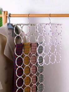1pc 28-Ring & Colorful Woven Foldable 16-Ring Scarf Hook, Random Color Belt Storage Rack. Perfect For Home, Bedroom, Autumn, Spring & Holiday Decor. Practical Storage Rack, Matches Women's White T-Shirts, Black Pants, Winter Clothes & Dresses - Random Color - View 1