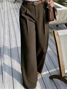Elegant Casual Straight-Leg Draped Pants - Coffee Brown - View 3