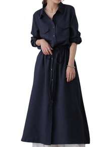 Plus Size Denim Dresses - Checkered Brown - View 3