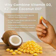 Vitamin D3 K2 10000 , 300 Virgin Coconut Oil Softgels, 2In1 Vitamins Supplement D& K, Dietary Supplemental Pack, Free Shipping, Daily Health Care, For Women, Quick Ship - 3pcs - 查看 2