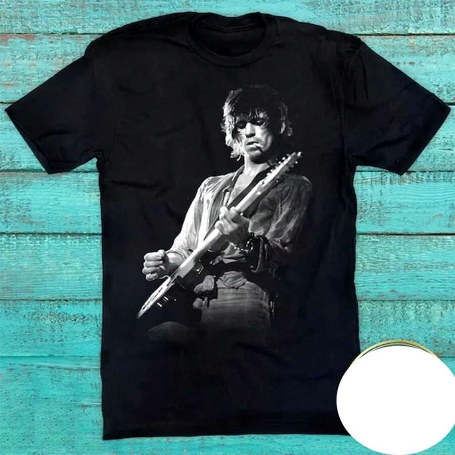 Keith Richards Shirt Signature Short Sleeve Unisex All Size T-Shirt - 黑色 - 查看 1