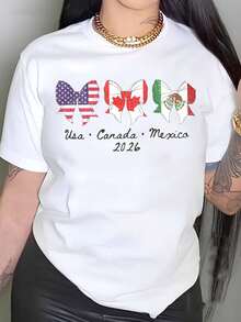 Camiseta de la Copa Mundial 2026 para Mujer, de Algodón Suave, Estilo Casual con Lazos de las Banderas de EE. UU., Canadá y México y Diseño con el Texto 2026, para Uso Diario y Regalos de Viaje para Amigas y Familiares, Celebrando la Copa Mundial, el Mejor Regalo para Fanáticas, Novias, Esposas y Hermanas, Resistente. - Blanco - Ver 1