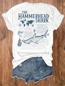 Sommar Toppar Dam  2026Casual Short-Sleeve Crew Neck T-Shirt With Graphic Print, Perfect For Summer And Spring, Designed For Women  Addio Al Nubilato - White - View 2