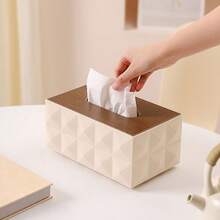 1 pièce Boîte à mouchoirs en bois avec couvercle, motif géométrique moderne embossé, support et organisateur de mouchoirs faciaux, distributeur de serviettes, accessoire de rangement décoratif pour la maison, la salle de bain, la chambre et le salon - Voir 5