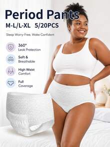 5/20 Peças Calcinhas Noturnas para Menstruação Feminina, Cintura Alta 360° à Prova de Vazamentos, Calcinhas Descartáveis Macias e Respiráveis com Cobertura Completa - calças menstruais - Visão 1