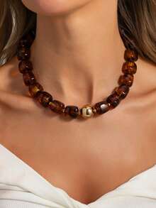 1pc Bohemian Style Casual Fashion Resin Beaded Necklace, Suitable For Daily Wear, Vacation, Travel, Leisure, A Fashionable Jewelry Gift For Family And Friends - Resin Necklace - View 3