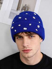 1pcs Niche Rhinestone Knitted Beanie - Multiple Colors Available, Autumn Winter Warm/Street Style Accessory, Eye-Catching Personality Headwear - 黑色 - 查看 10