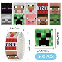 500PCS MINISO Pixel Game Style Cartoon Sticker Square Adhesive Labels Block Character Design Clear Print Smooth Surface Strong Stickiness Easy Peel For Scrapbooking Journaling DIY Craft Planner Decoration Laptop Phone Case Notebook And Daily Creative Use - Style 1 - View 6