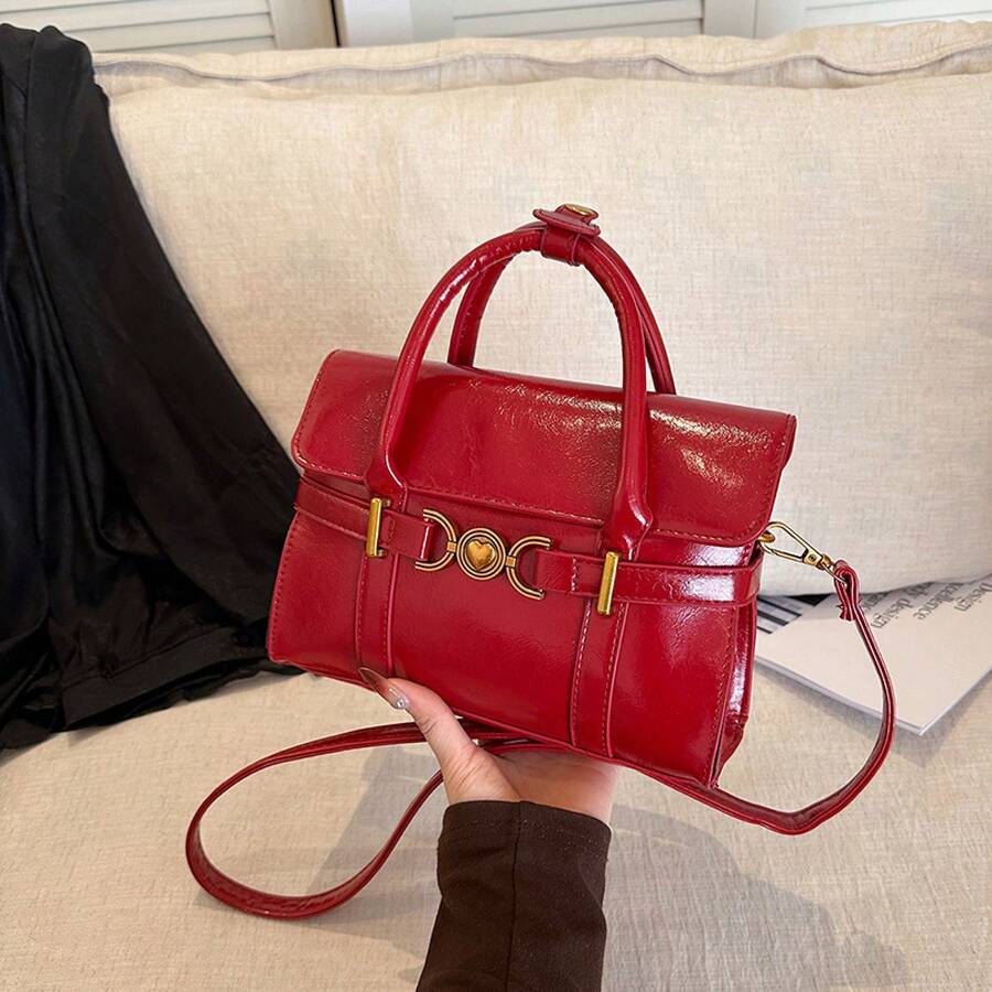 Bolso de cuero genuino de lujo, clásico y elegante, adecuado para uso diario y ceremonias. Nuevo bolso cuadrado pequeño de color sólido, versátil y a la moda para la primavera, para mujer, estilo coreano, diseño único, bolso cruzado sencillo para ir al trabajo. - marrón - Ver 1