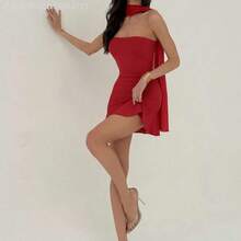 MewMuse. Vestido mini ajustado rojo de estilo romántico para el Día de San Valentín para mujeres - Granada - Ver 2