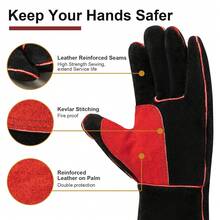 Cowhide Heavy Duty Work Gloves, 16-In Thermal Long Sleeve Heat/Fire Resistant Stick, MIG, TIG Welding & Forge Use, Heavy Duty Gloves - 1 - View 6