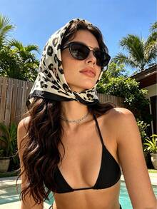 1pc Leopard Print Satin Square Scarf, Women's Versatile Animal Pattern Neck Scarf - Multicolor - View 1