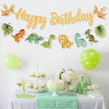 1套恐龍主題生日橫幅，印有「Happy Birthday」，附贈針線禮品，適合主題生日派對牆面裝飾，生日慶祝理想之選，精美生日禮物，亦適用於節日裝飾、居家牆面或房間佈置 - 恐龍 - 查看 1
