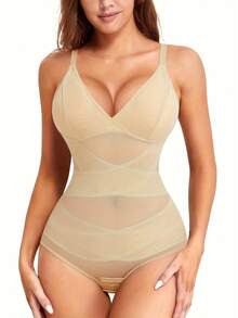 Body moldeador de cuerpo completo para mujer, con cuello en V, compresión, control de abdomen y levantamiento de glúteos, a la moda - Azul - Ver 11