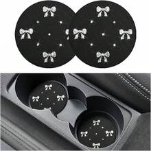 2pcs Bling Rhinestone Bow Car Cup Holder Coasters Anti Slip Spill Proof Automotive Insert Mats Universal Fit Silver - Silver - View 7