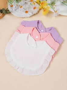 3pcs Cute Soft Elastic Baby Bow Headband Set, 3pcs Candy Color Baby Bib Drool Cloth Set, Suitable For Daily Wear, All Seasons - Multicolor - View 6