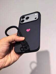 Minimalist Dopamine Black & Red Heart Phone Case + Wrist Strap, Suitable Compatible With Iphone 18 Pro Max/18 Pro/18/17 Pro Max/17 Pro/17/16 Pro Max/16 Pro/16/16 Plus/15/15 Pro Max/15 Pro/15 Plus/11/12/13/14 Pro Max/11 Pro/11 Pro Max/12 Pro/12 Pro Max/13 Pro/13 Pro Max/14 Pro/14 Pro Max/14 Plus, Creative Design, Unisex, Soft Shell - Black Heart and Red Bracelet - View 7