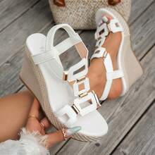 1 Pair Solid Color Geometric Pattern Wedge Sandals, Party & Summer - White - View 2