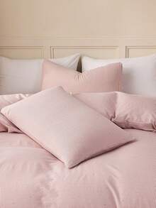 2pcs Grey Pink Striped Heart Pattern Pillowcases, Decorative Pillow Covers, Ultra Soft & Breathable, No Filling, Machine Washable, Sweet Girly Style, Suitable For Bedroom Envelope Closure Bed Pillowcases, Dorm Bedding Breathable Pillowcase Set - Dusty Pink - View 2