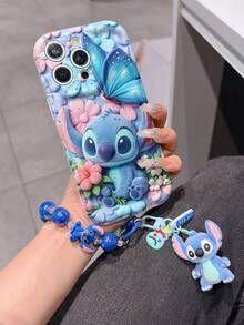 Disney Has Authorized, Phone Case - Chain Set, The Stitch Lilo & Stitch 3D Phone Case Plus A Silicone 3D Stitch Bracelet With Metallic Ring Removable Bracelet, Stitch And Angel Pattern, Compatible With Iphone17/16/15/14/13/12/11/XS/XR/X Plus Pro Max, A Stylish Cartoon Phone Case, The Perfect Gift Choice, Phone Protection, Durable Phone Cover, Great Gift For Friends And Family. - White - View 1