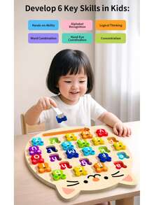 1 Set Wooden Cartoon Letter Matching Puzzle Board Baby Enlightenment Letter Learning Toy Children Educational Science Toy Children Brain Training Fun Blocks - Multicolor - View 3