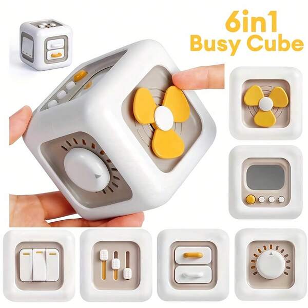 6-Sided Busy Cube - Interactive Sensory Learning Cube With Rotating Buttons, Educational Game And Finger Training Activity - STEM Toy For Children And Teens - Fine Motor Skills, Problem Solving - Birthday/Christmas Gift Choice - Educational Activity Cube, Fun Design, Child- Materials, Children's Educational Tool