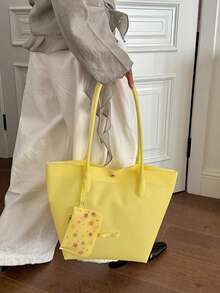 Sac fourre-tout rafraîchissant d'été pour femmes, nouveau sac fourre-tout en PVC de mode, sac à bandoulière minimaliste pour les déplacements - Jaune citron - Voir 6