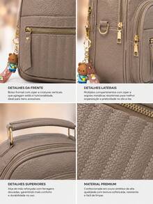 Women's Small Mini Backpack Bag, Premium PU Leather, Luxury Casual, Reinforced, With Keychain W3018 - 紅色 - 查看 3