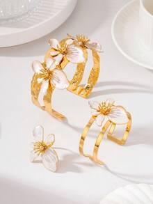 Joyería de moda retro con flores geométricas 3D y cristales, regalo de fiesta para mujeres - Blanco - Ver 3