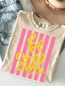 [100% Cotton] Be Still Shirt - Love Like Jesus Girly Pink Stripes T-Shirt Coquette Aesthetic Faith Spring Tee Unisex Women's & Men's Campus Daily Wear - 杏色 - 查看 1