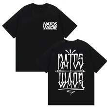 Camisetas de merchandising del nuevo álbum 2025 del rapero NATOS WAOR, para hombre y mujer, estilo retro, de algodón, manga corta, cuello redondo, ropa hip hop. - Negro - Ver 1