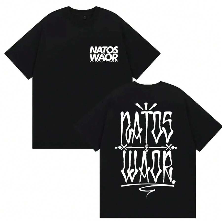 Camisetas de merchandising del nuevo álbum 2025 del rapero NATOS WAOR, para hombre y mujer, estilo retro, de algodón, manga corta, cuello redondo, ropa hip hop. - Negro - Ver 1