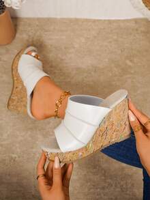 Sandal Wanita Model Wedges dengan Sol Tebal Terbaru, Sandal Selop Luar Ruangan - Putih - View 2