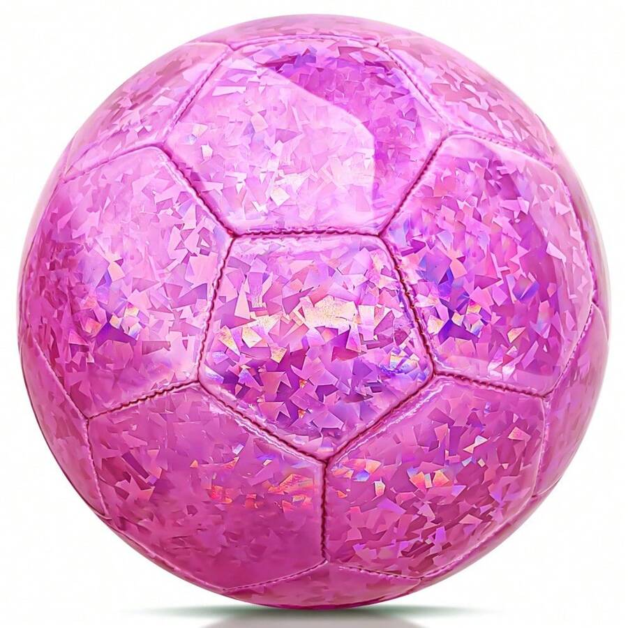 Size 4 Glitter Pink Soccer Ball For Training Recreation Playing Outdoor Sports School Teen Youth Birthday Gift Accessories - 閃亮粉紅色 - 查看 1