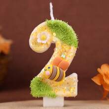 1PC Green & Yellow Bee Flower 0-9 Number Birthday Candle, Creative New Style, Forest Spring, Cartoon Bee, Suitable For Cake Decoration, Dessert Table, Party Birthday Celebration Candle - View 9