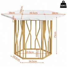 Modern Hexagonal Coffee Table In Marble, Base In Metal Branches, With A Clean Design, Ideal For The Dining Room And Living Room, Gold Color. - Gold - View 4