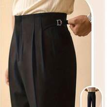 2025 Spring/Autumn New Light Business Elegant Italian Naples Solid Color Button Pleated High-Waist Wide-Leg Trousers Men's Suit Pants - White - View 2