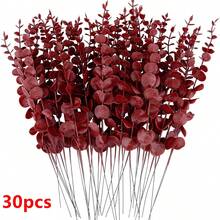 5/10/30pcs Artificial Eucalyptus Leaves Stems, Faux Eucalyptus Branches For Wedding Bouquets, Home Decor, Spring/Summer Decoration - Burgundy - View 6