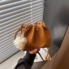 Bolso de mano moderno y versátil para mujer, estilo casual elegante con un toque de alta gama, bolso de hombro estiloso ideal para ir de compras. - Negro con colgante - Ver 6