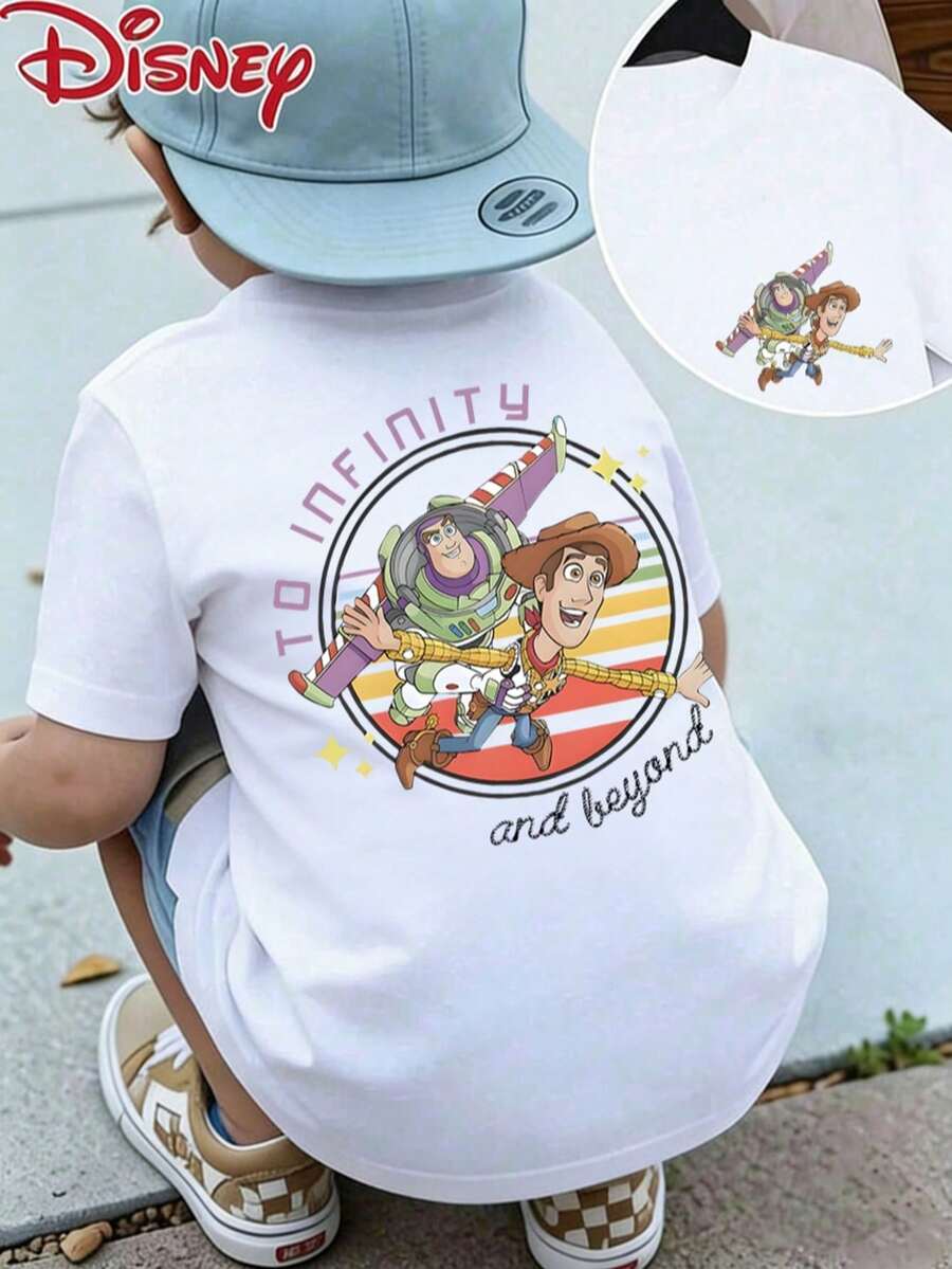 Disney Toy Story Buzz Lightyear & Woody Toddler T-Shirt For 6 Months-3 Years, Unisex Kids Graphic Tee With "To Infinity And Beyond" Print, Casual Short Sleeve Top For Boys & Girls, Ideal For Everyday Wear & Playdates, Express Delivery - White - View 1